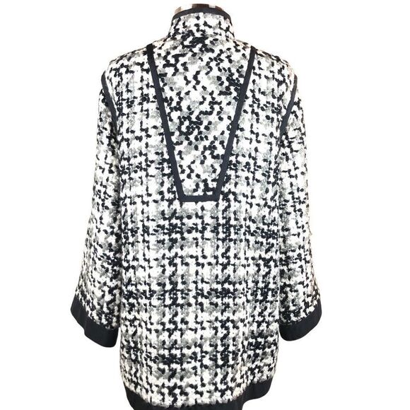 Michael Boris Check Coat Cashmere & Wool in Black & White Houndstooth Mid Length - Picture 2 of 9
